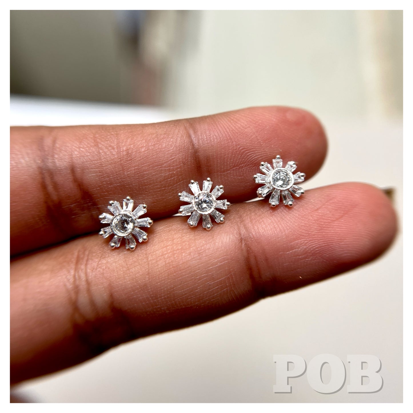 925 silver zircon stone stud POBx41