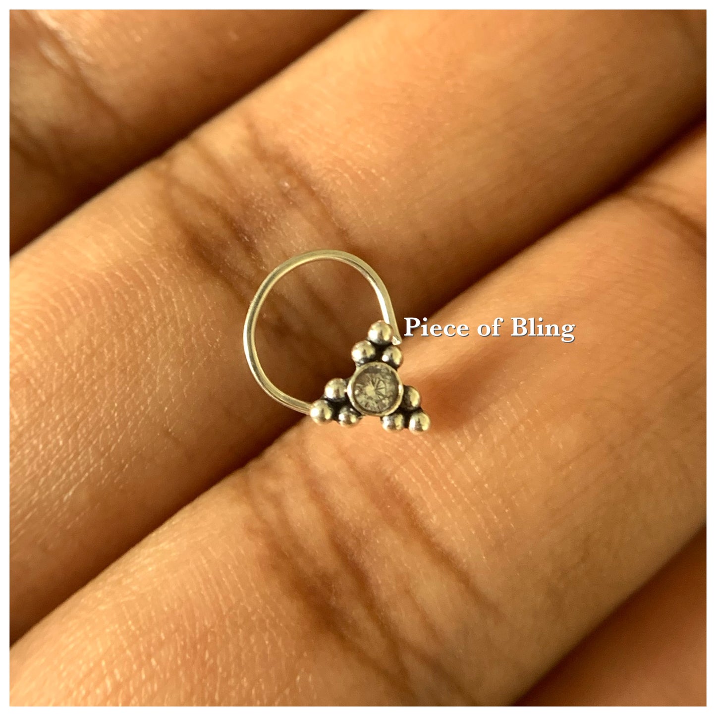 White stone sterling silver wire nose pin POBX3