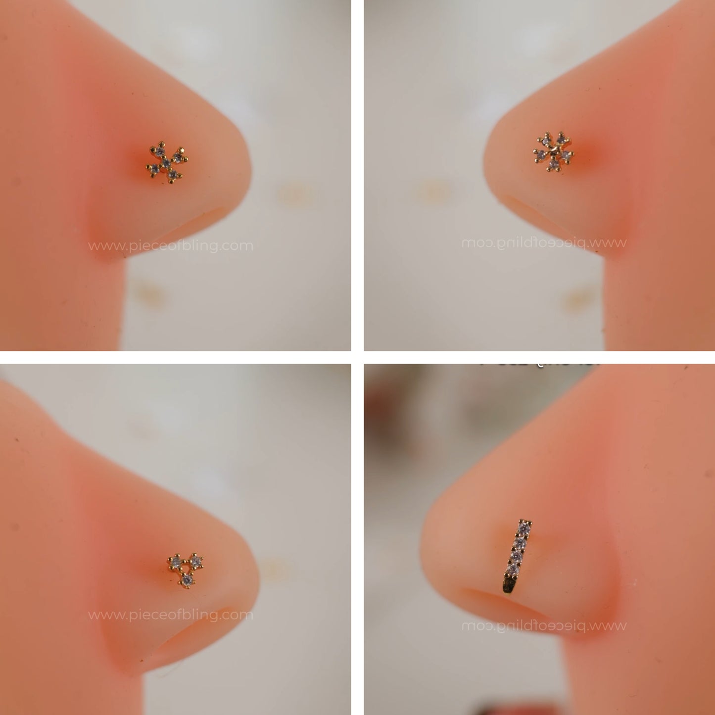 4 Gold plated nose studs