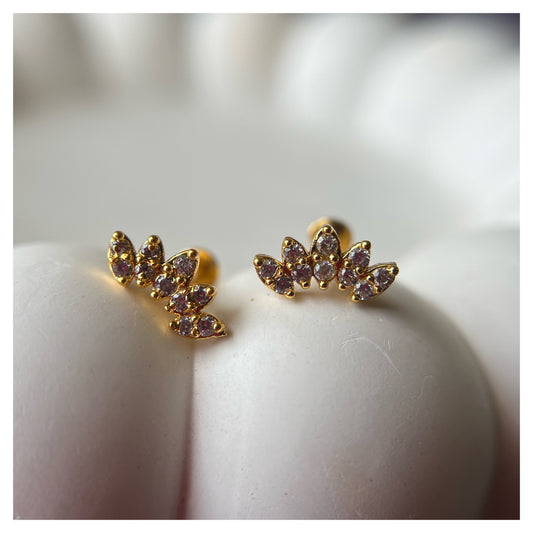 6 Stone -PAIR of studs Gold plated