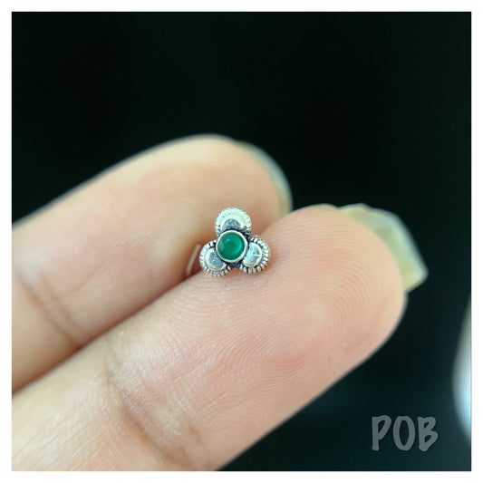 Sterling silver wire type green stone nosepin POBX9