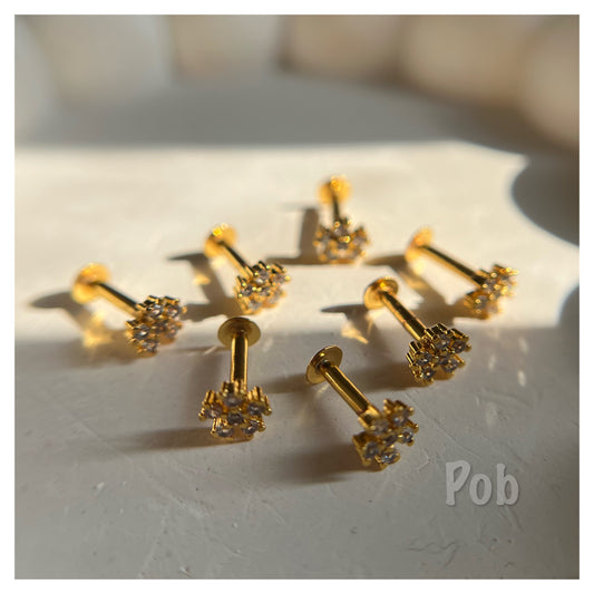 5 flower Gold plated stud / nosepin (single)