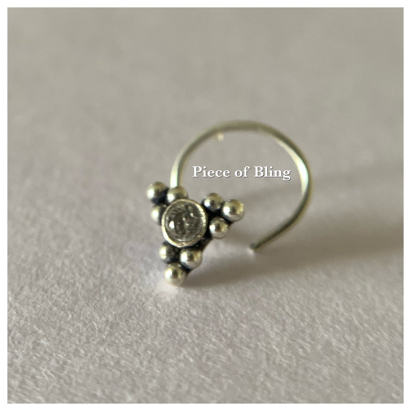 White stone sterling silver wire nose pin POBX3