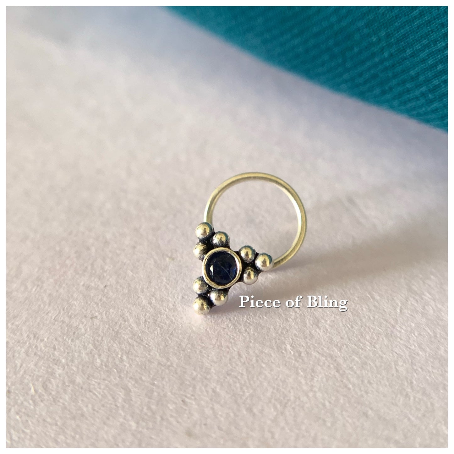 Black stone sterling silver wire nose pin POBX3