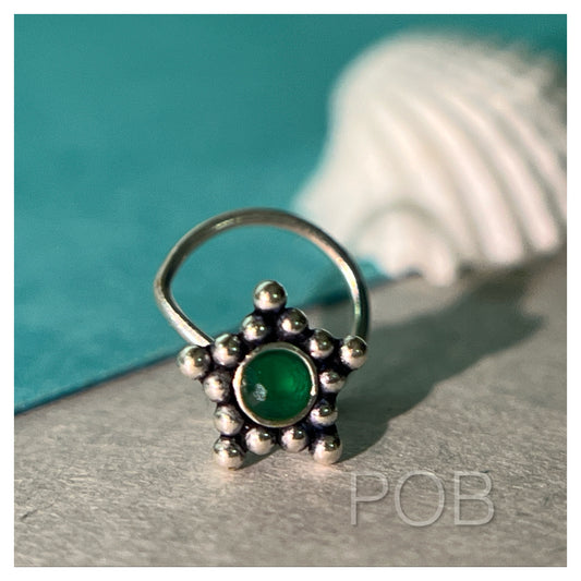 Sterling silver nose pin wire type POBx4 green