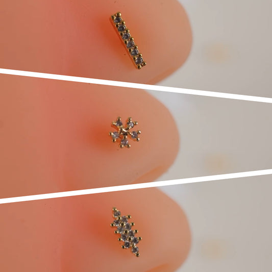 3 Gold plated nose studs